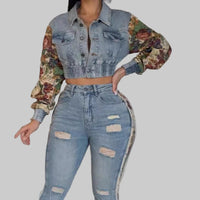 New Retro Jeans Women's Stitching Fashion Side Lace Suit - Modestly Vogue 