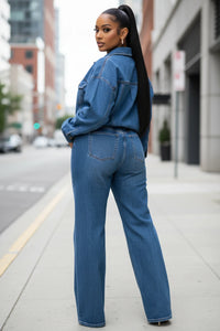 Long Sleeve Denim Jumpsuit – Women’s Casual One-Piece - Modestly Vogue 