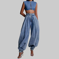 High Waist Zipper Denim Loose Harem Pants