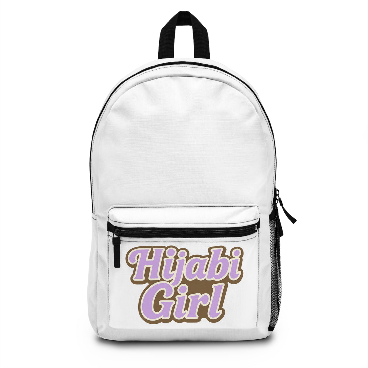 White Stylish Personalized Hijabi Girl Backpack for School, Travel, Gym, Custom Initials, Trendy Monogram Bag, Gift for Students & Teens