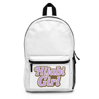 White Stylish Personalized Hijabi Girl Backpack for School, Travel, Gym, Custom Initials, Trendy Monogram Bag, Gift for Students & Teens
