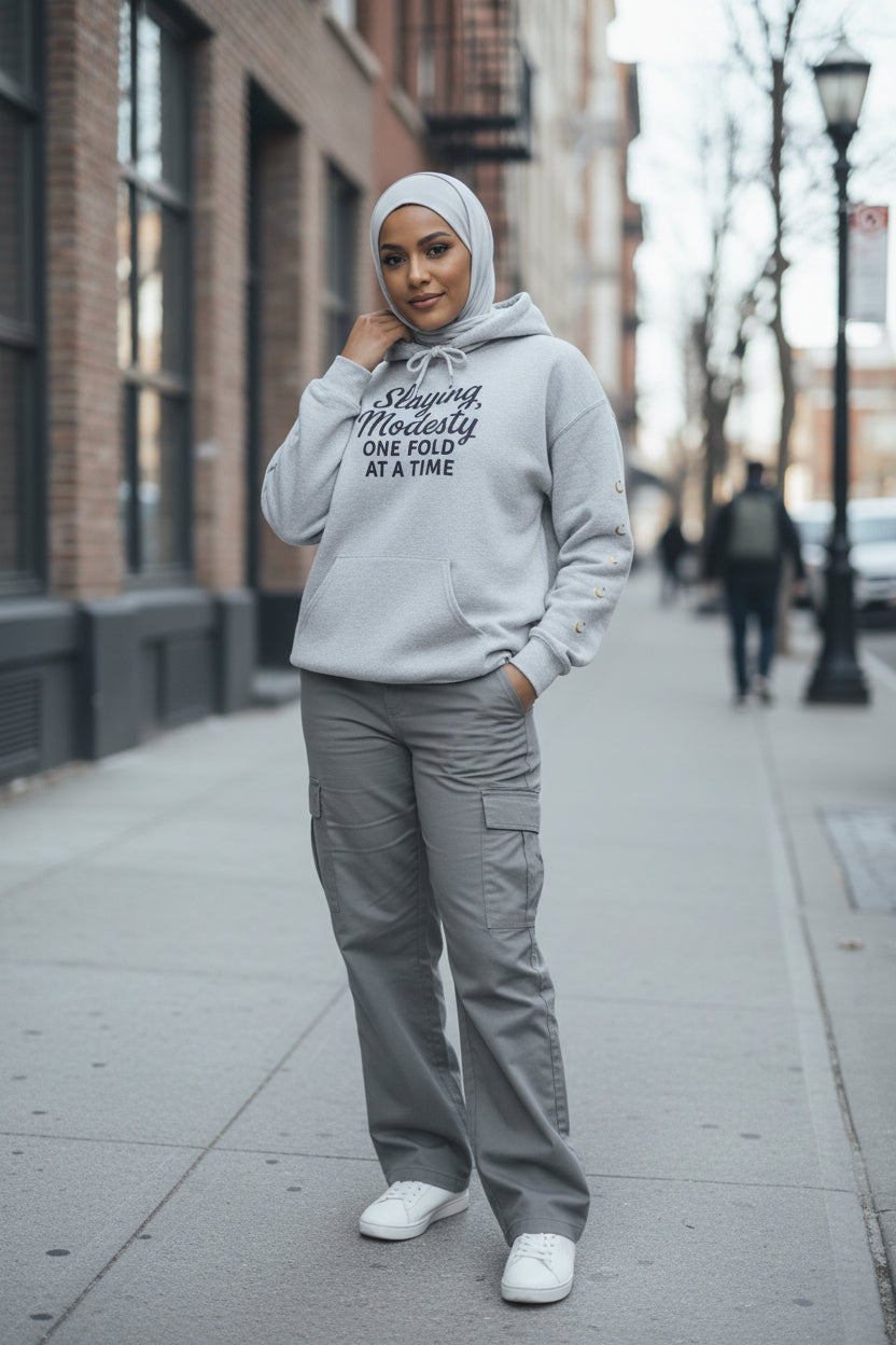 Grey Women's Hijabi Girl™ Hoodie – Cozy Streetwear Sweatshirt for Muslims - Modestly Vogue 