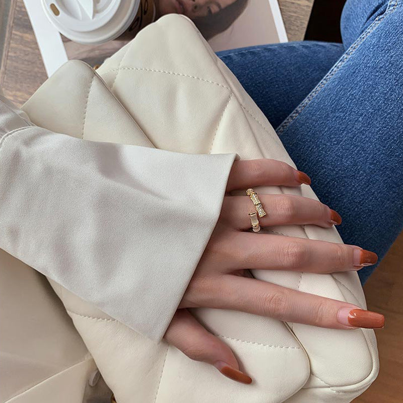 Backgammon Bamboo Ring Zircon Adjustable Ring - Modestly Vogue 