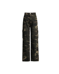 Earthtone High Street Retro Denim Camouflage Pants - Multi Pocket Workwear for Women