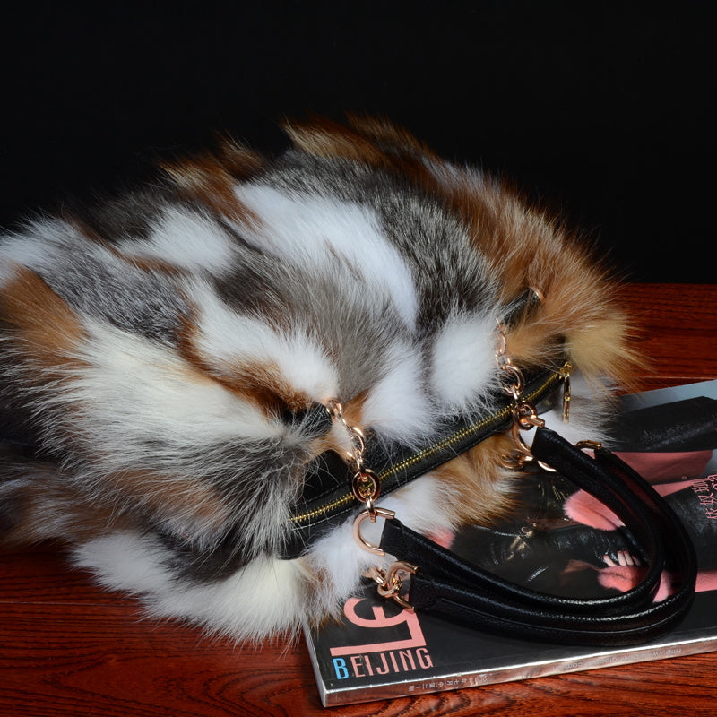 Fashion Handbag Fox Fur With Cowhide Purse - Modestly Vogue 