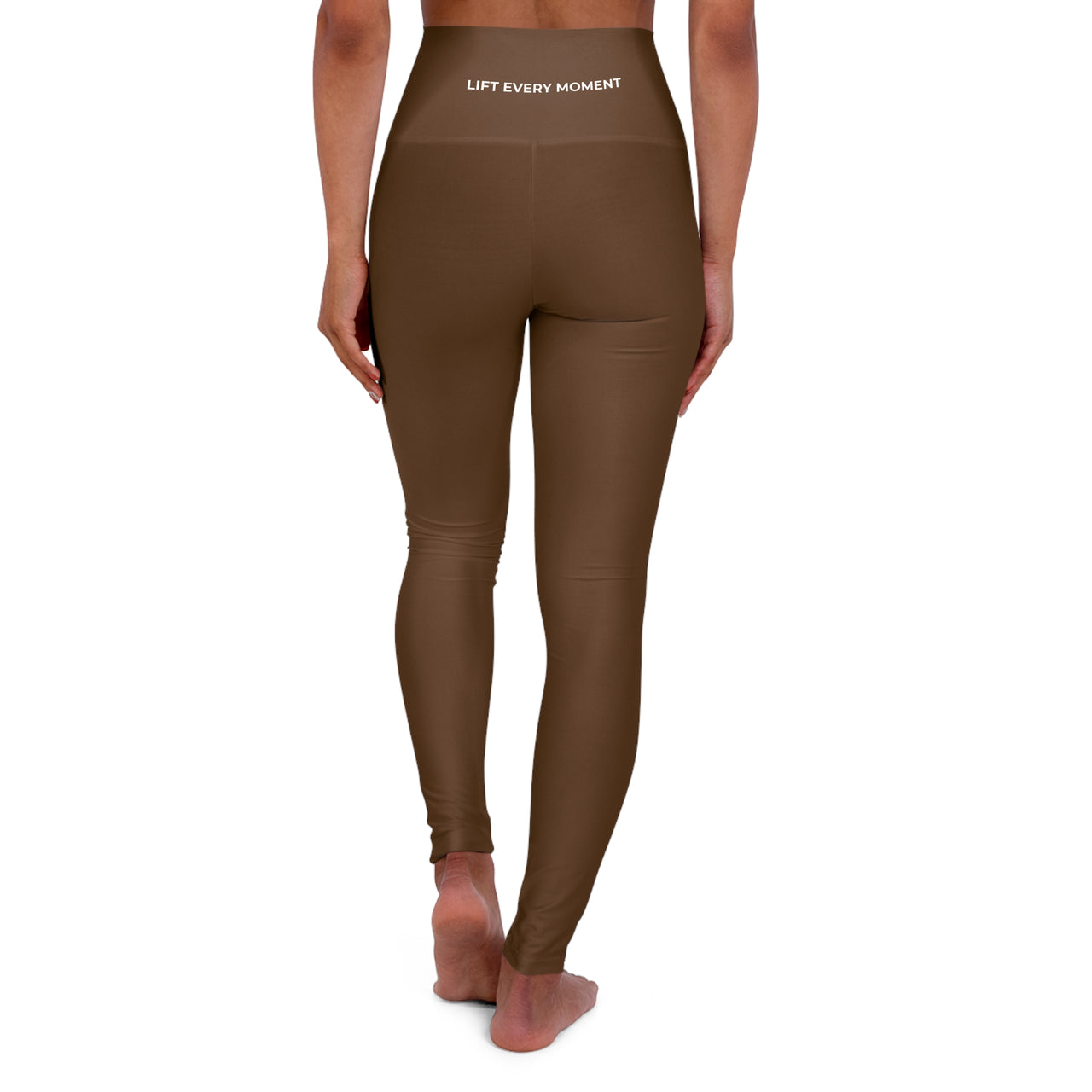 High-Waisted Yoga Leggings — LIFT EVERY MOMENT Logo Pants Brown