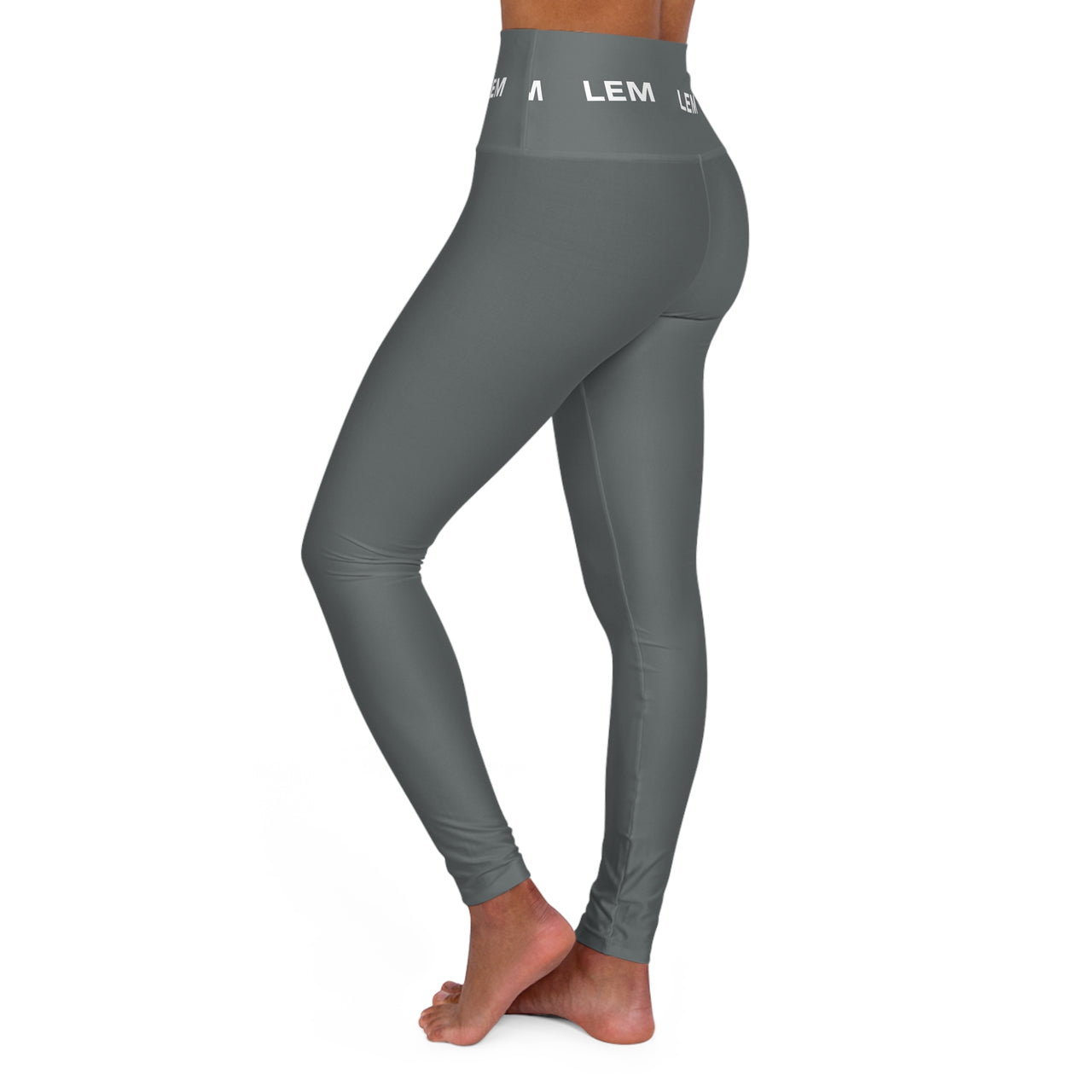 LEM Grey LEM Logo On High-Waisted Yoga Leggings