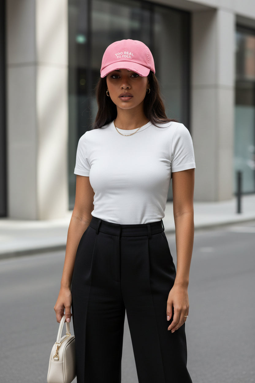 Modest Mindset Distressed Cap - "Too Real to Fold" Statement Baseball Hat - Modestly Vogue 
