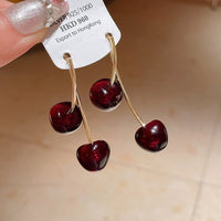 Silver Needle Vintage Cherry Resin Stud Earrings Niche Temperament Design Sense - Modestly Vogue 