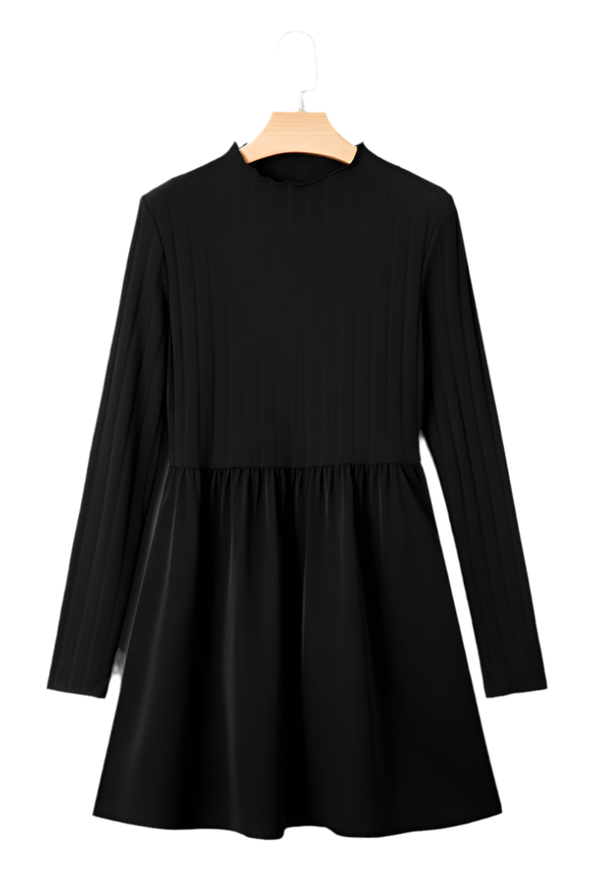 Ribbed Knit Patchwork Long Sleeve Dress