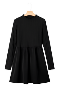 Ribbed Knit Patchwork Long Sleeve Dress