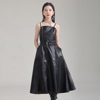 Retro Waist-controlled Slimming PU Leather High Waist Dress