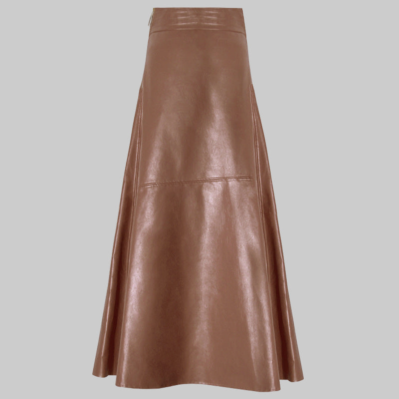 Retro High Waist PU Leather Fishtail Skirt for Women – Long & Chic