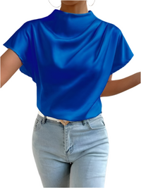 Mock Neck Satin Blouse - Elegant & Sleek Women's Top for Any Occasion