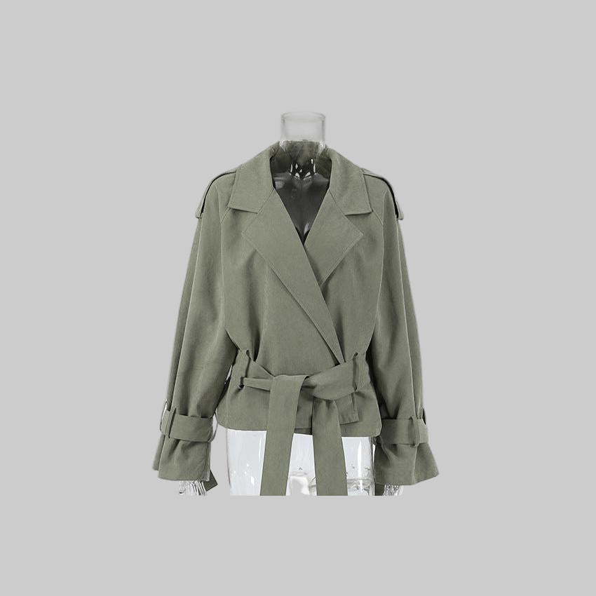 High End French Large Collared Lace up Windbreaker Women Autumn Coat - Modestly Vogue 