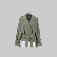 High End French Large Collared Lace up Windbreaker Women Autumn Coat - Modestly Vogue 