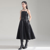 Retro Waist-controlled Slimming PU Leather High Waist Dress