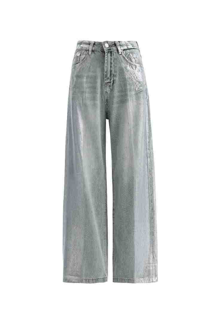 Women’s Hot Silver Baggy Jeans – Vintage Metallic Denim Pants