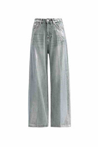 Women’s Hot Silver Baggy Jeans – Vintage Metallic Denim Pants