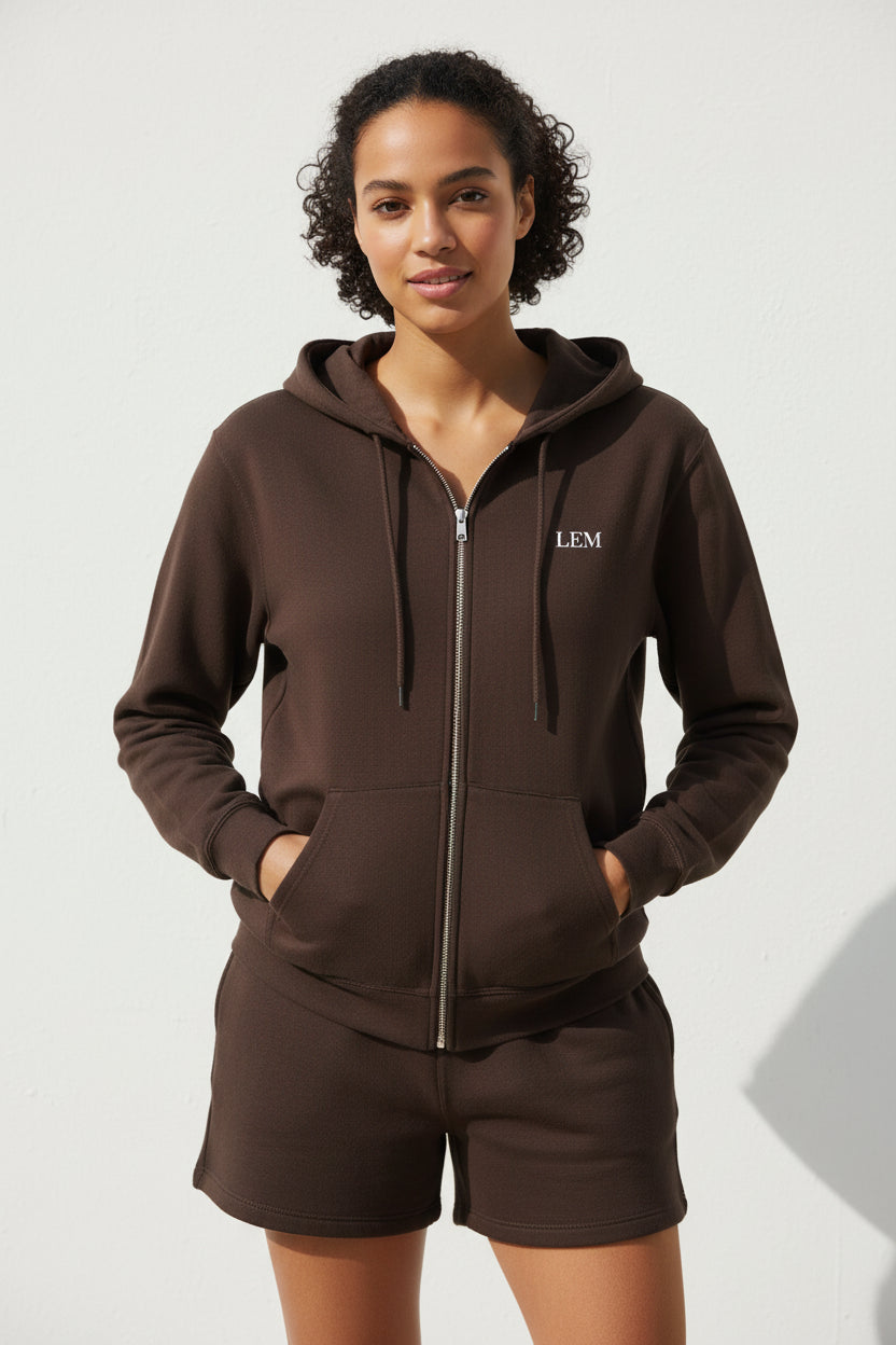 LEM Espresso Full-Zip Hoodie - Modestly Vogue 