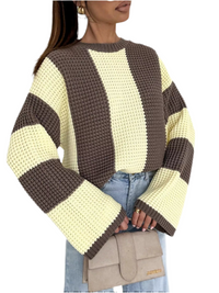 Color Block Long Sleeve Sweater - Modestly Vogue 