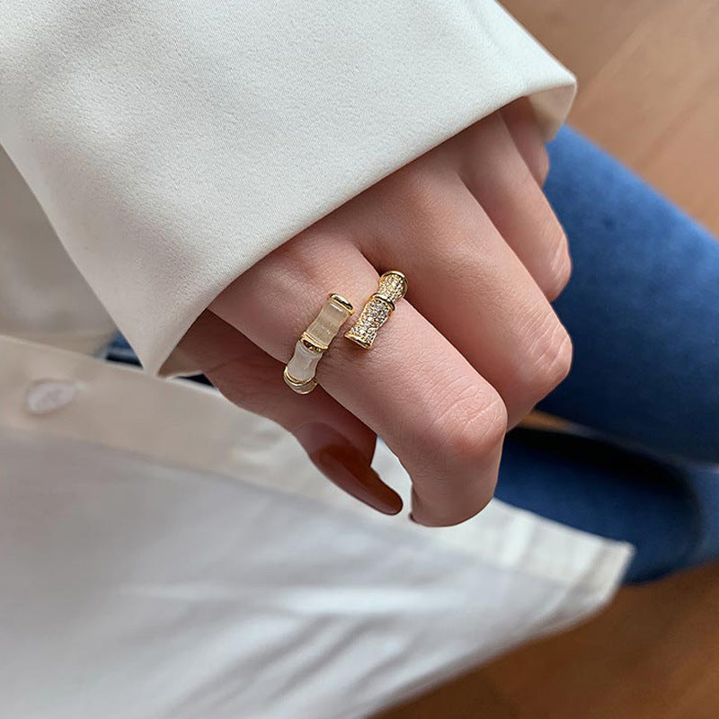 Backgammon Bamboo Ring Zircon Adjustable Ring - Modestly Vogue 