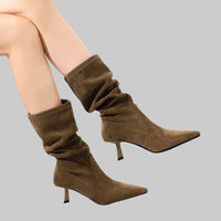 Middle Boots Elastic Pleated Pile Style All-Match Pointed Toe Boot
