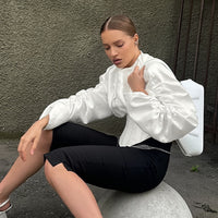 Waist-tucking Pleated Round-neck Long-sleeved Coat