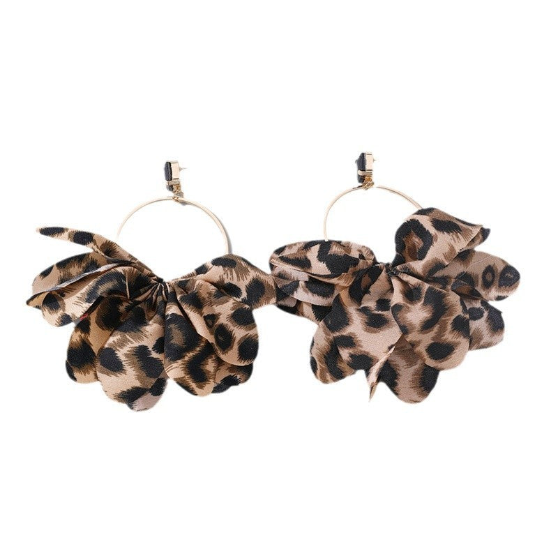 Exaggerated Fabric Leopard Print Earrings Circle Female - Modestly Vogue 