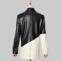 Ladies Loose Stitching PU Leather Suit Jacket