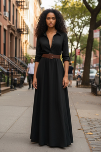Full Size Ruched Long Sleeve Maxi Dress Plus Size - Modestly Vogue 