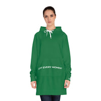 Modest in Motion Hoodie Dress — 'Lift Every Moment' Cozy Women's Pullover Dress Green