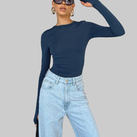 New Women's Solid Color Base Round Neck Long Sleeve Top Women
