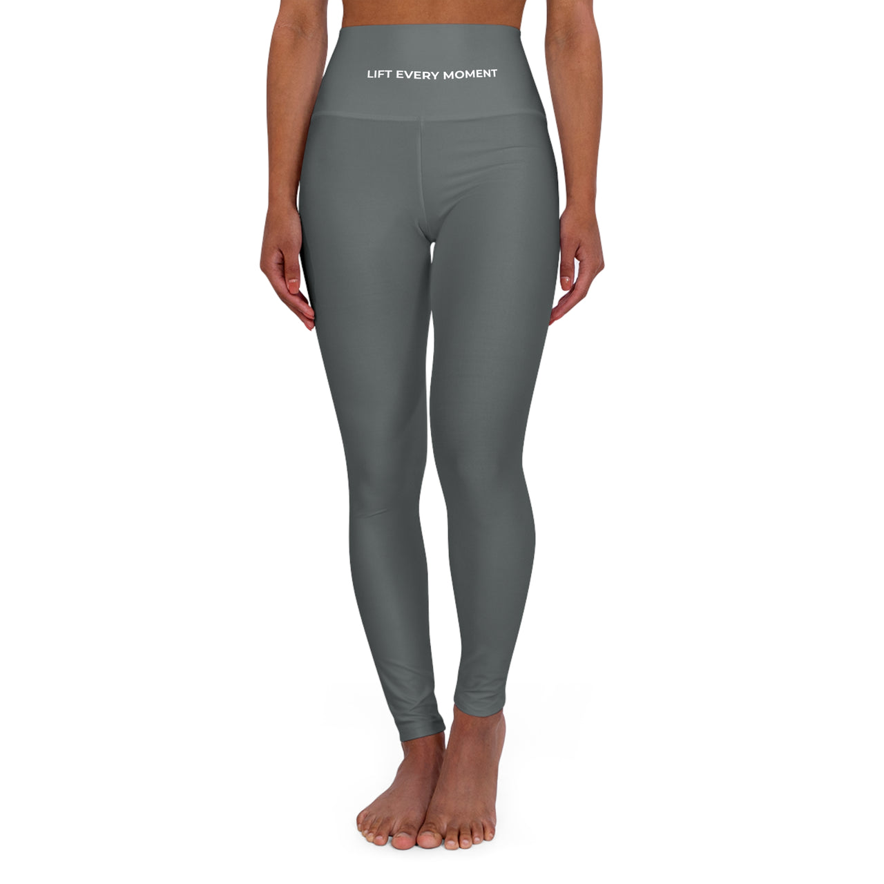 High-Waisted Yoga Leggings — LIFT EVERY MOMENT Logo Pants Dk Gray