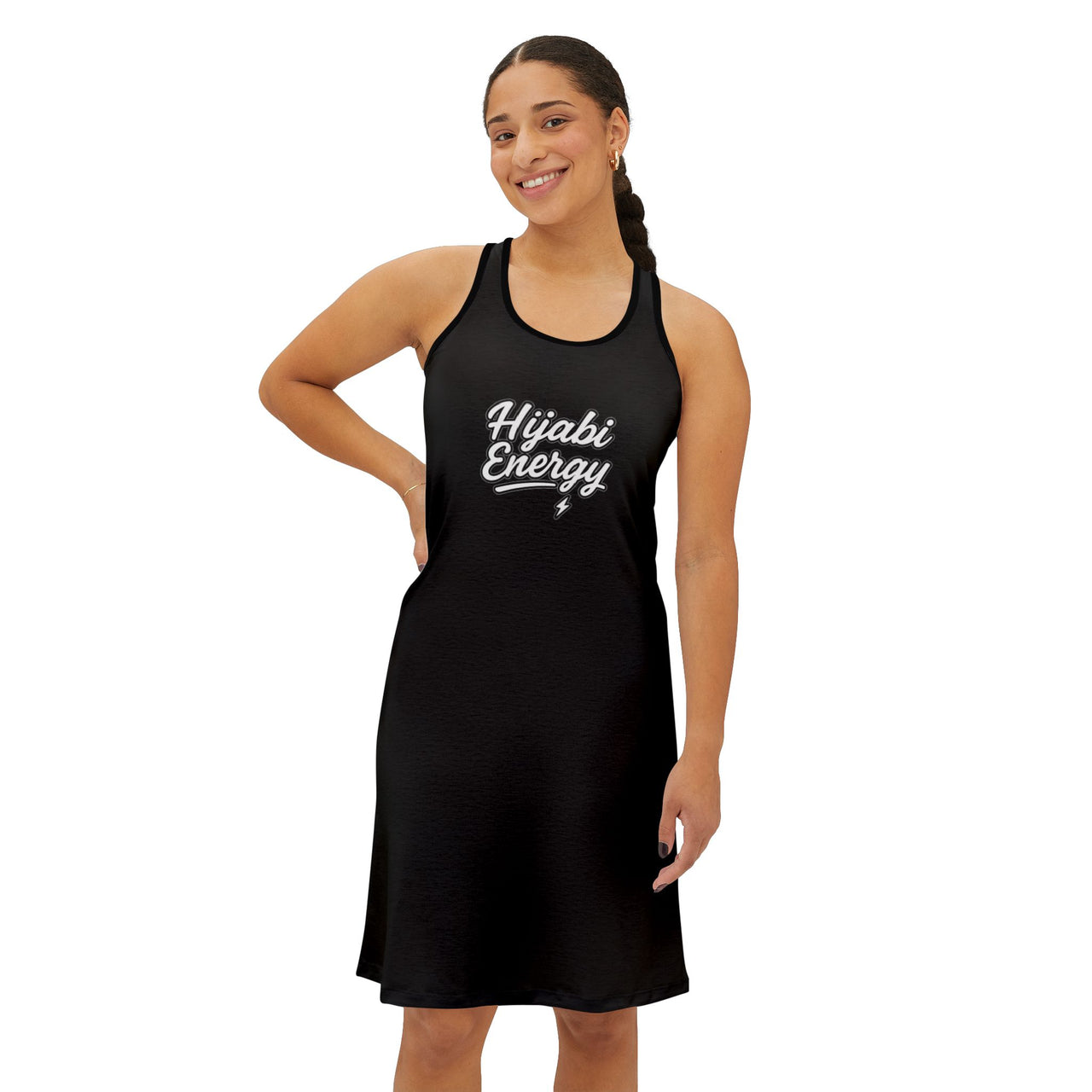 Black Racerback Layering Athletic Dress — Hijabi Energy Minimal Script - Modestly Vogue 