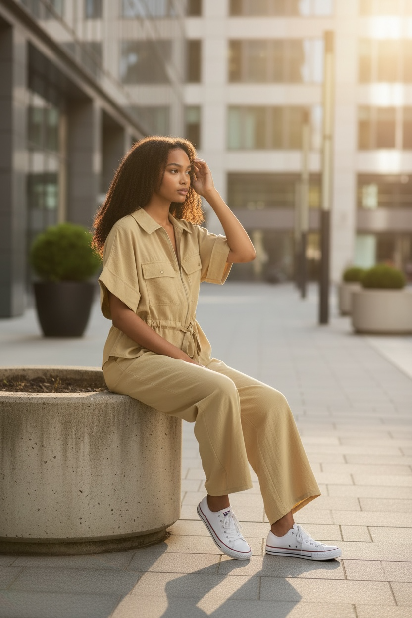 Women Hunting Long Sleeve Collared Shirt Elastic Waist Wide Leg Pants - Modestly Vogue 
