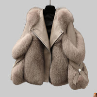 Edgy Fur Motorcycle Coat | Long Wool One-Piece Winter Coat - Modestly Vogue 