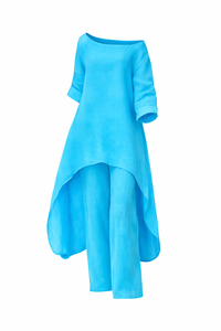 Casual Solid Color Pant Co-ord Set with Long Sleeve Top and Wide Leg Cotton and Linen Pants, 2 Pieces Set for Autumn - Modestly Vogue 