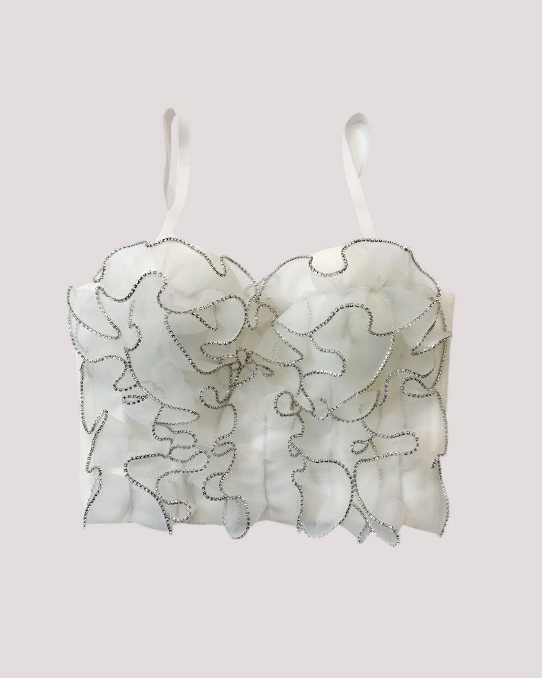 Diamond-Embedded Lace Corset Waist Top with Ruffles & Steel Boning - Modestly Vogue 