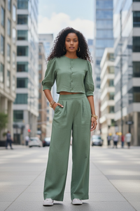 Summer Striped Half Sleeve Top Trousers Suit Women Clothing - Modestly Vogue 