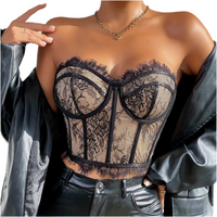 Summer Steel Ring Boning Corset Slim Waist Lace Tube Top - Modestly Vogue 