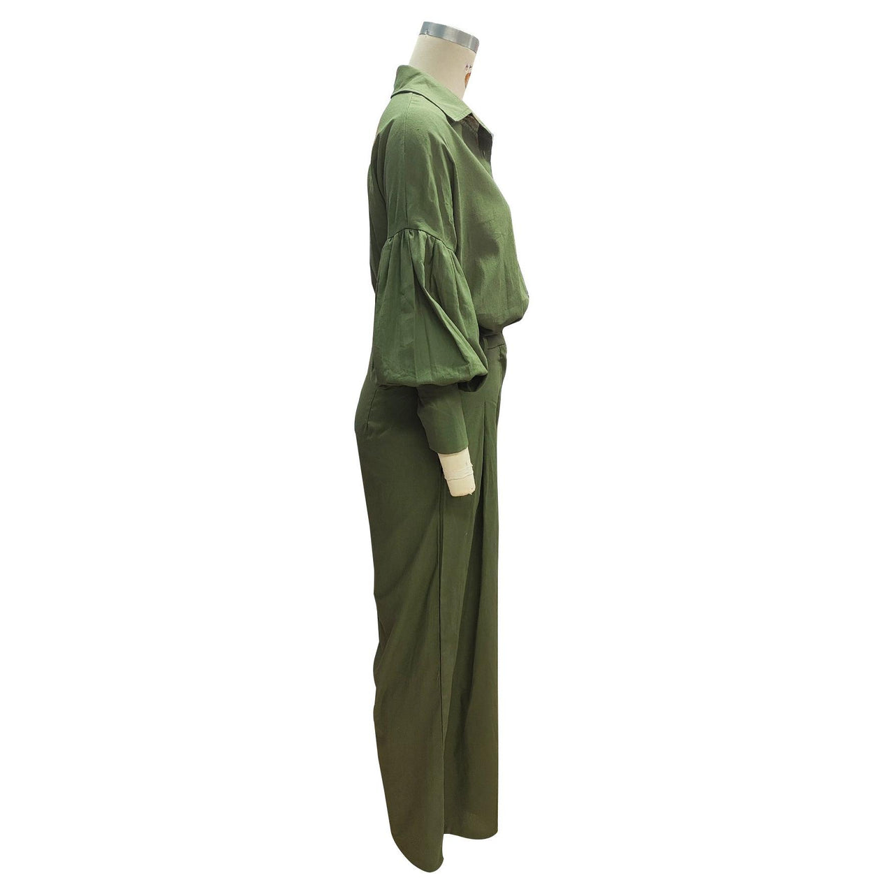 Autumn Solid Color Long Sleeved Shirt Wide Leg Pants Cotton Linen Two Piece Sets - Modestly Vogue 