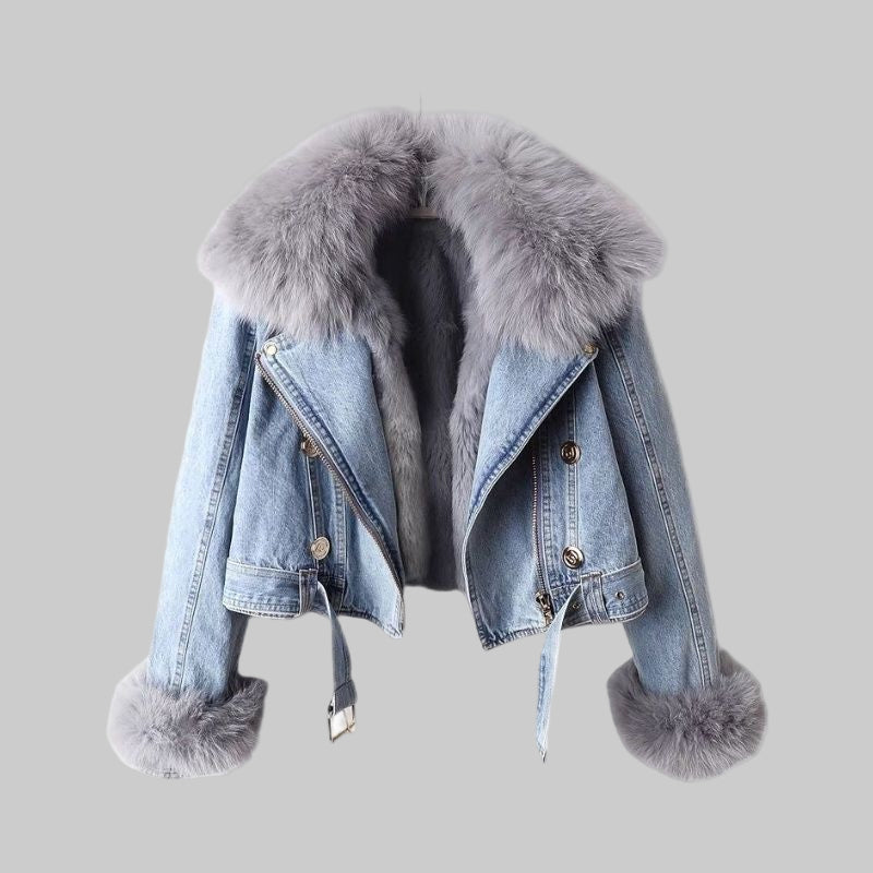 Detachable Fox Fur Rabbit Fur Liner Denim Coat Jacket
