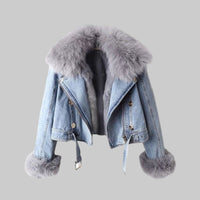 Detachable Fox Fur Rabbit Fur Liner Denim Coat Jacket