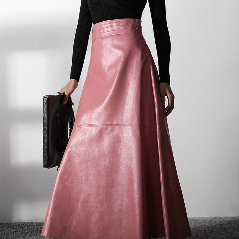 Retro Leather Skirt | High Waist, Slim Fit & Trendy Design - Modestly Vogue 