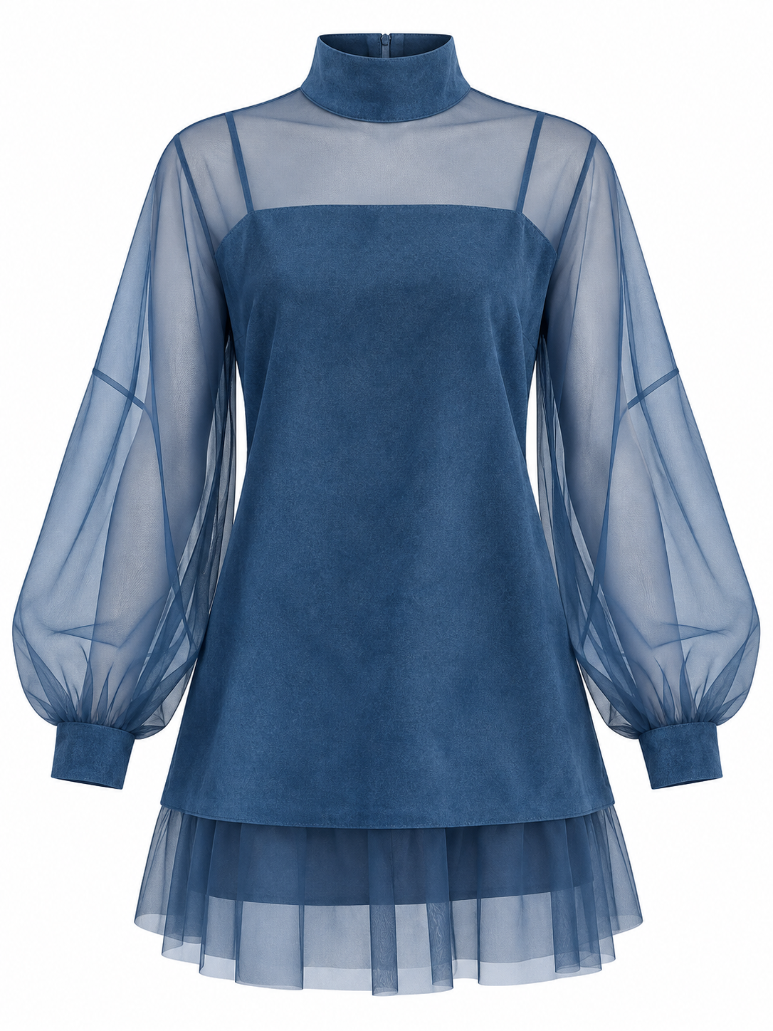 Sheer Mesh Turtleneck Mini Dress