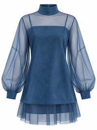 Sheer Mesh Turtleneck Mini Dress