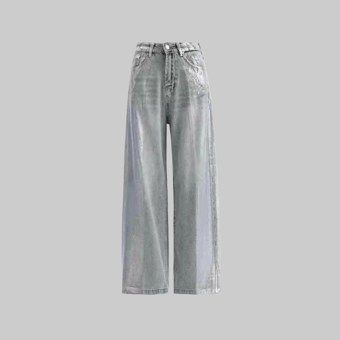 Women’s Hot Silver Baggy Jeans – Vintage Metallic Denim Pants