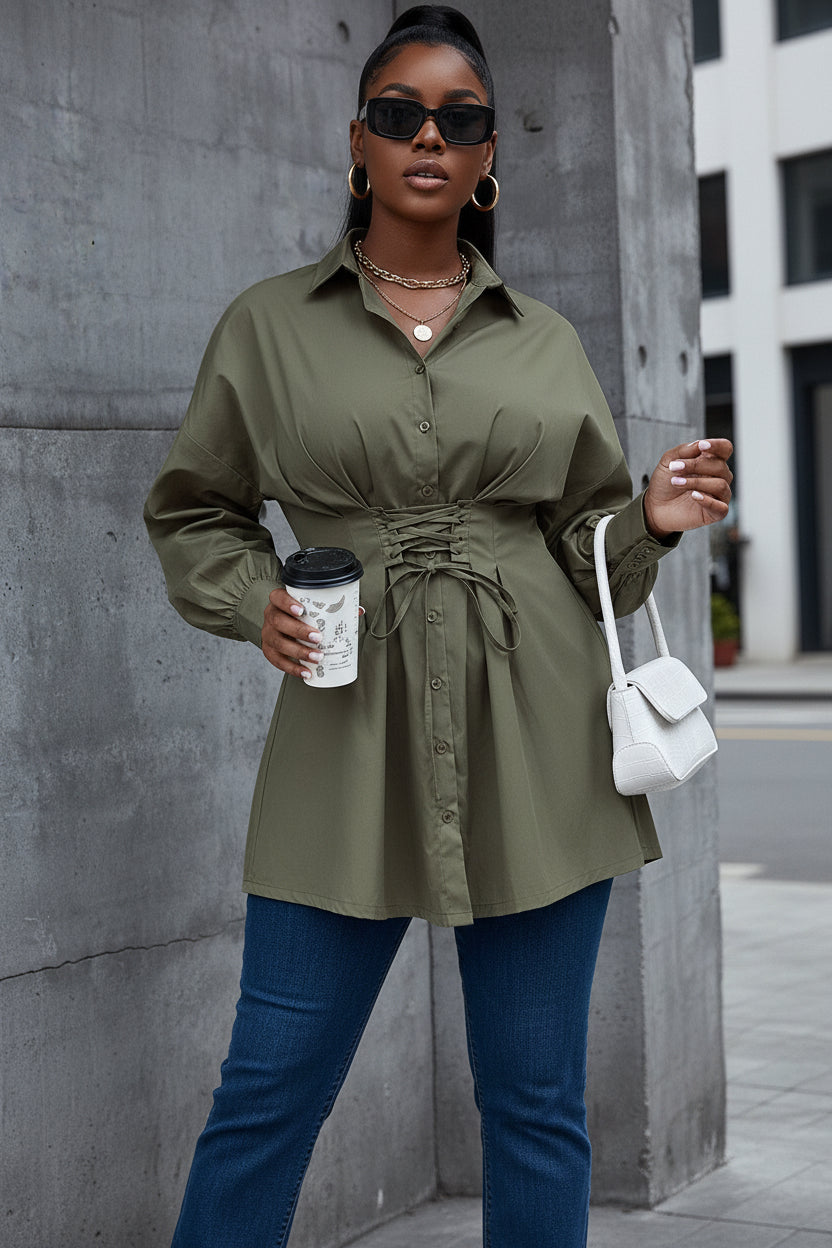 Women's New Waist Strap Slim Fit Sexy Lapel Shirt Dress - Modestly Vogue 