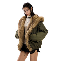 Hooded Cotton Women's Loose Lazy Style Fur Collar Parka